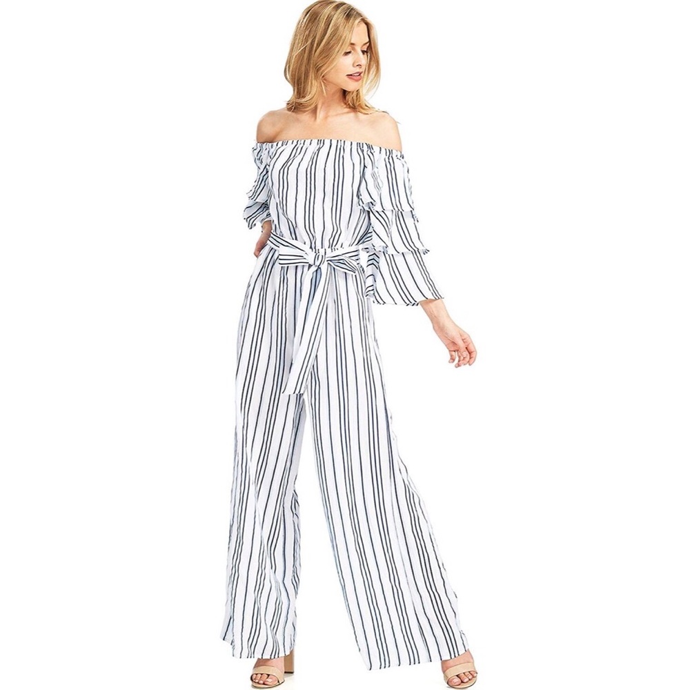Flying Tomato Striped Off-Shoulder Jumpsuit